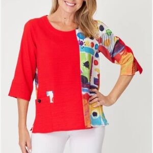 Ali Miles Artsy Funky Abstract Top Blouse Sz 1X Colorblock 90’s Colorful Bright